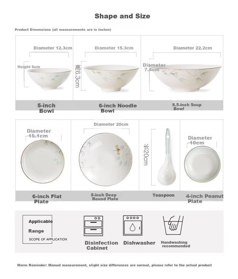 HG Guoci High-Temperature Glazed Bone China Dinnerware Set, Light Luxury Gold-Rimmed Qingting, 6 People, 32 Pieces 6