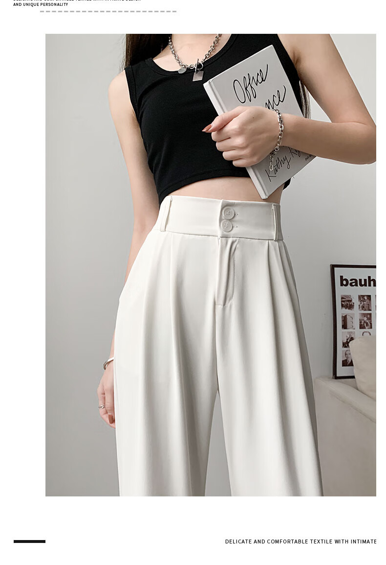 LangSha Black Women's Suit Pants, 2025 New Style, Office Commute, High-End Feel, Straight-Leg Slimming Thin High-Waist Wide-Leg Trousers 19