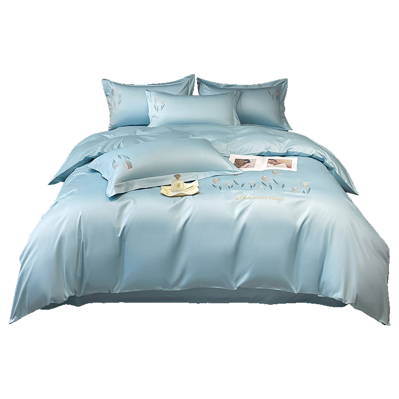 MINISO 100% Cotton Four-Piece Bedding Set Embroidered Full Cotton Bed Sheet and Duvet Cover 200x230cm for 1.5/1.8m Bed