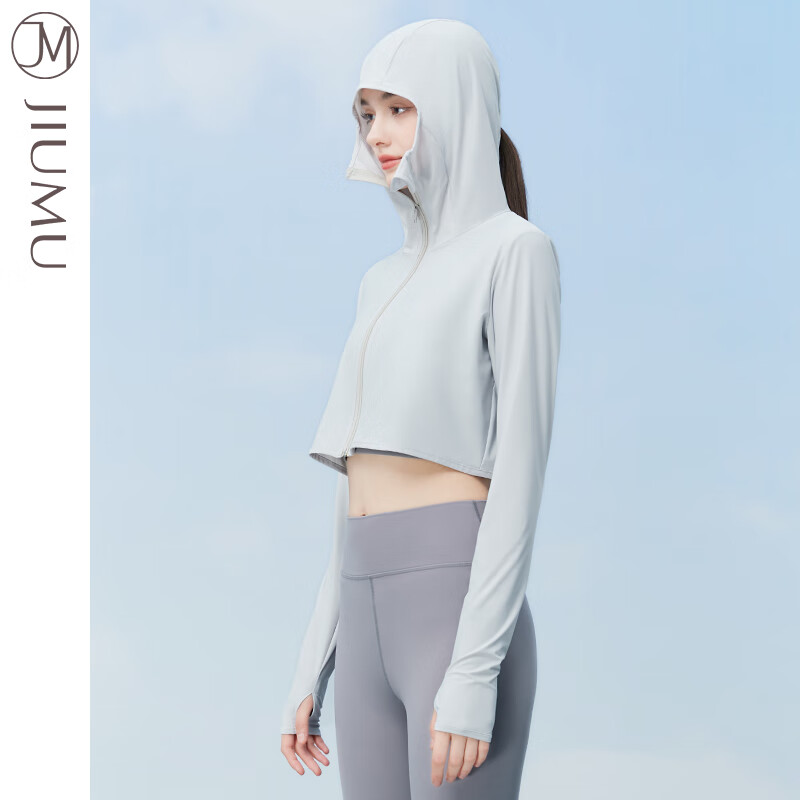 JIUMU Women's Hooded Sun Protection Jacket UV Protection Spring Summer Outdoor Casual Sports Face Covering Shawl Gray