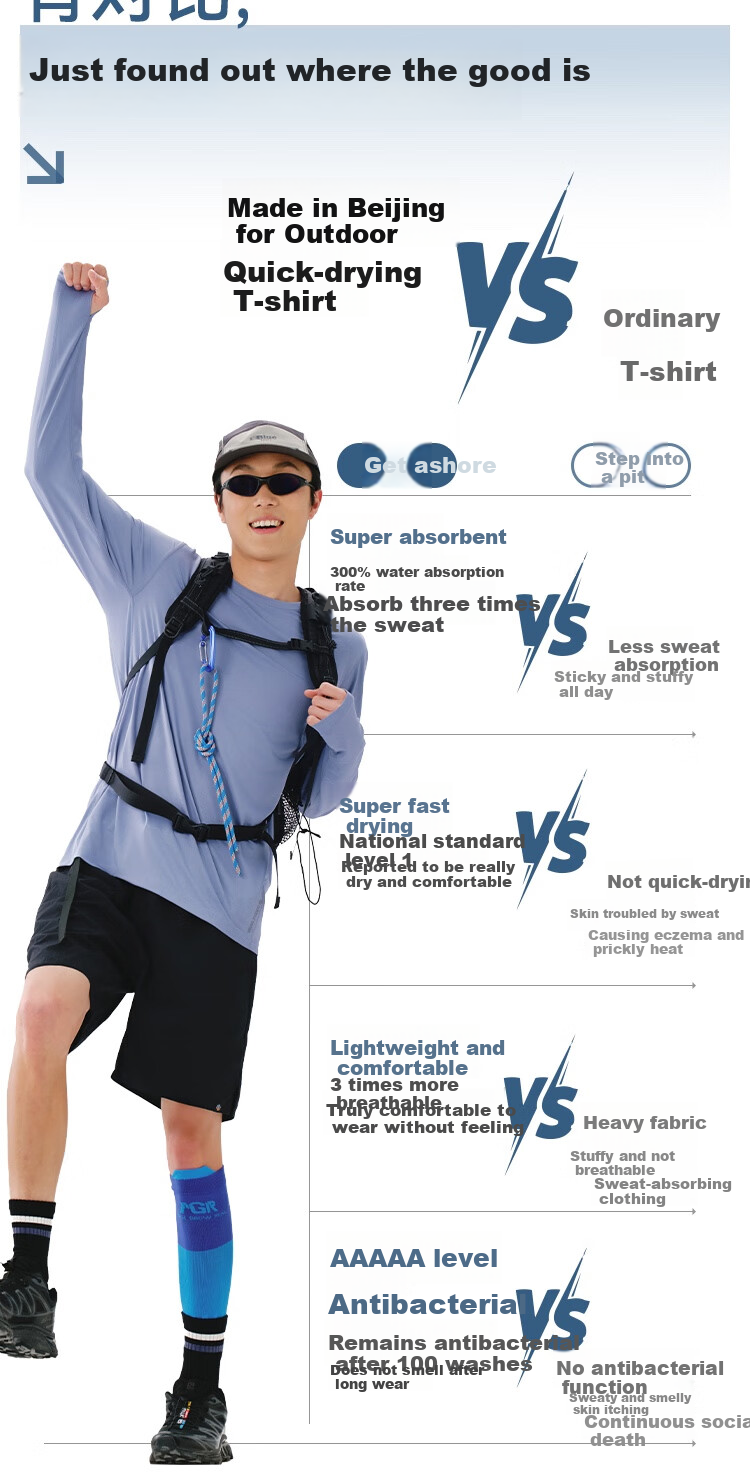 JD Original Autumn And Winter Men's Outdoor Hiking Ultra-Light Long-Sleeve Elastic Comfortable Fit Sweat-Wicking Quick-Dry Long T-Shirt, Light Mist Gray, 3XL 4