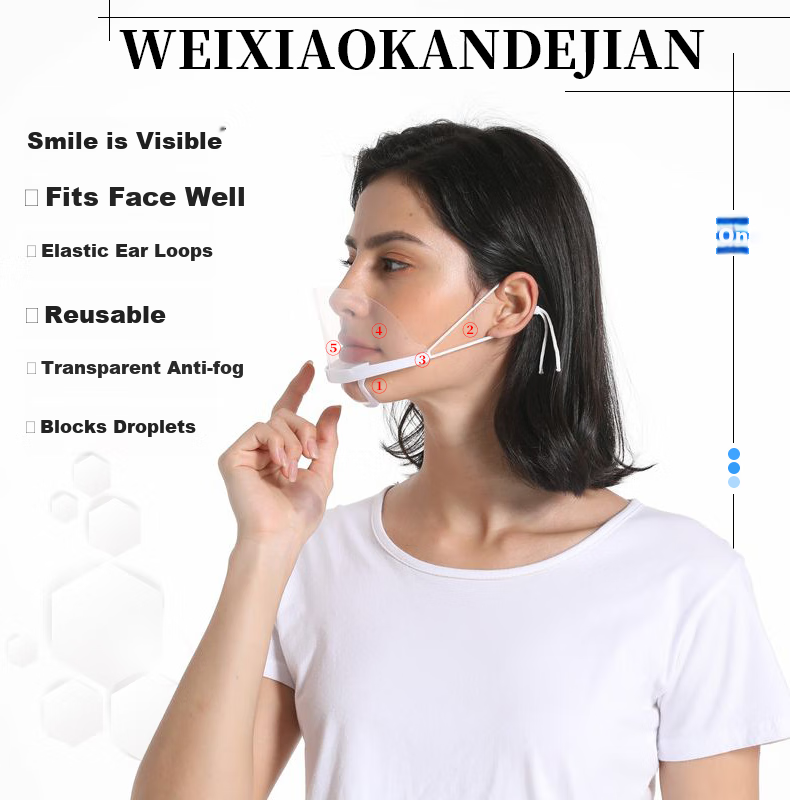 Gongpinxing GPX-WX1 Smiley Transparent Face Mask for Hotels, Restaurants, Kitchens, Canteens, Hygiene Masks for Chefs, Standard Anti-Fog Model, 10 Pieces/box, 1 Box 2