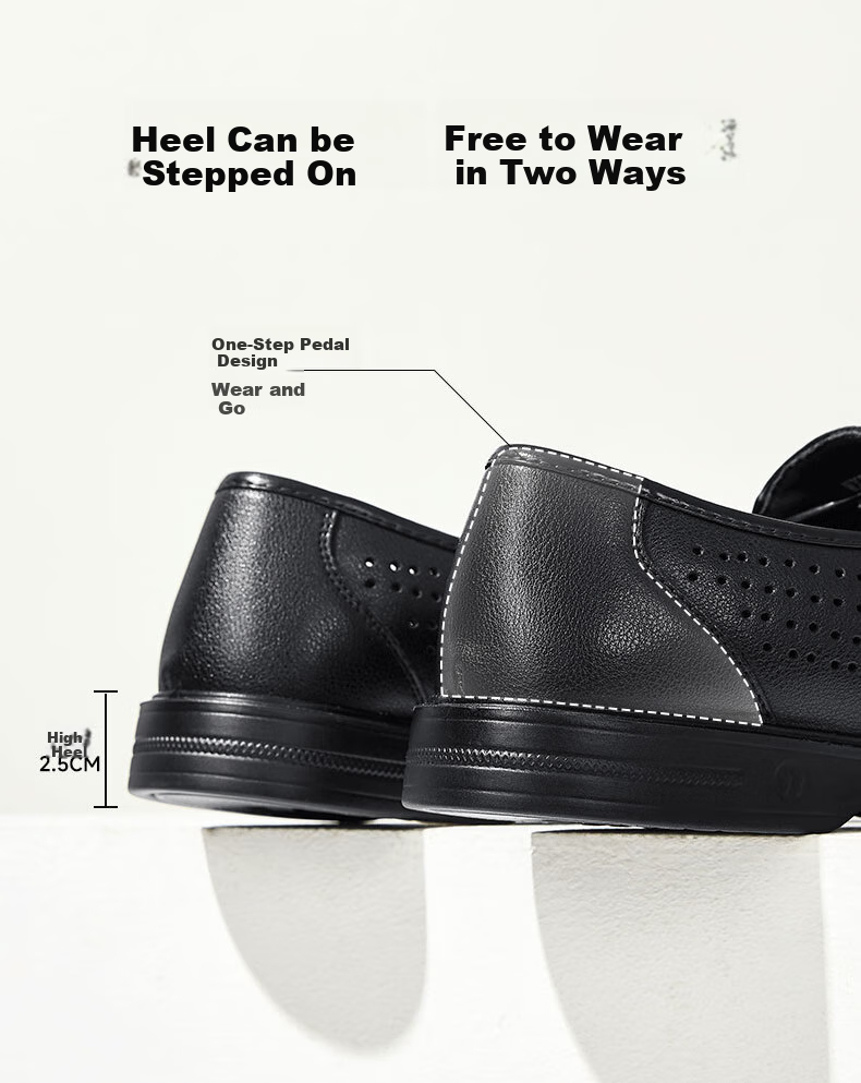 Warrior Leather Shoes for Men, 2025 Autumn New Style, Hollow Breathable Soft-Soled Formal Business Shoes, 2359 Black, Size 43 6