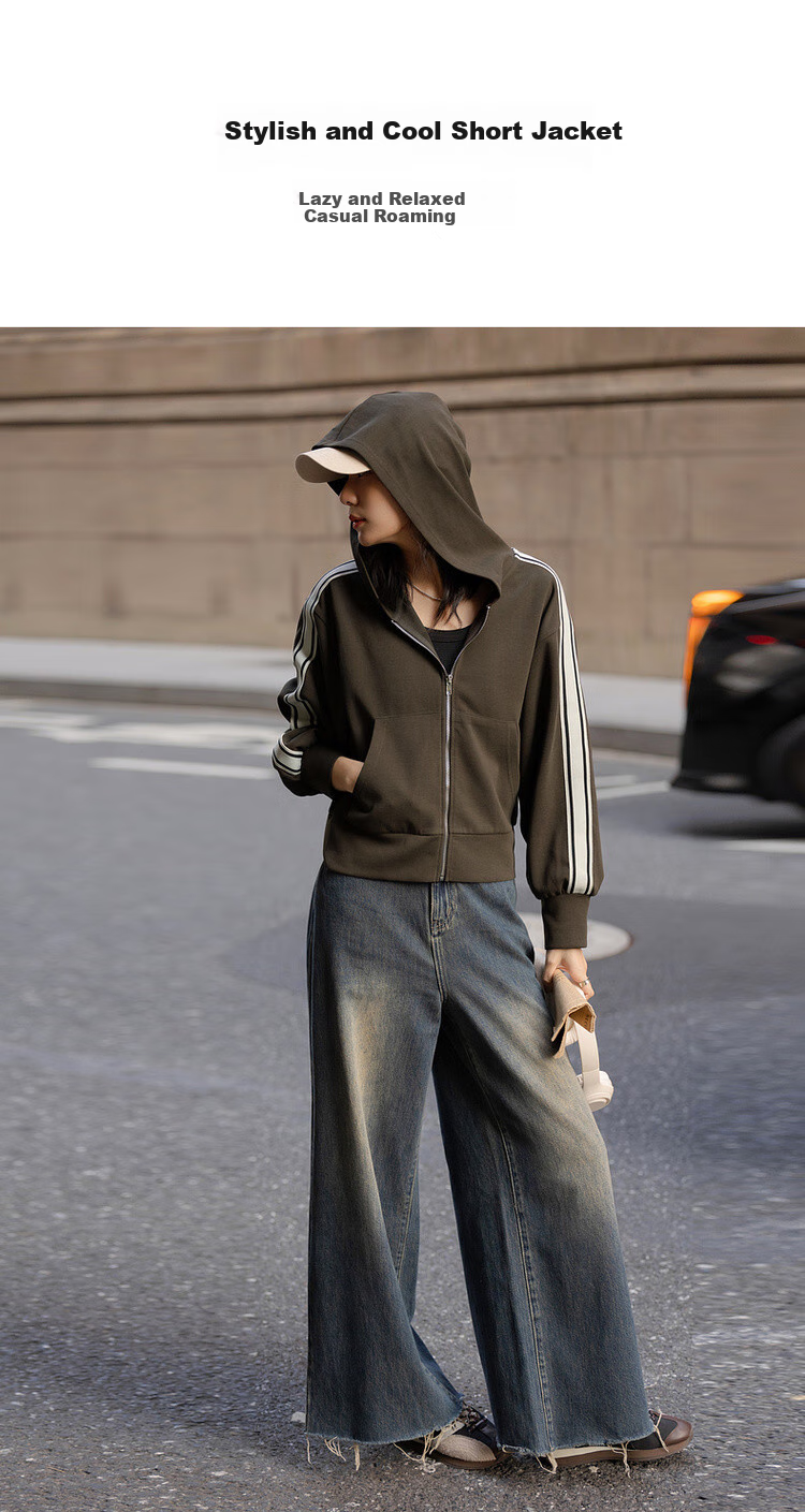 Dme [American Retro Style] Spring Academic Style Woven Strap Patchwork Casual Hooded Slimming Versatile Short Women's Jacket 2