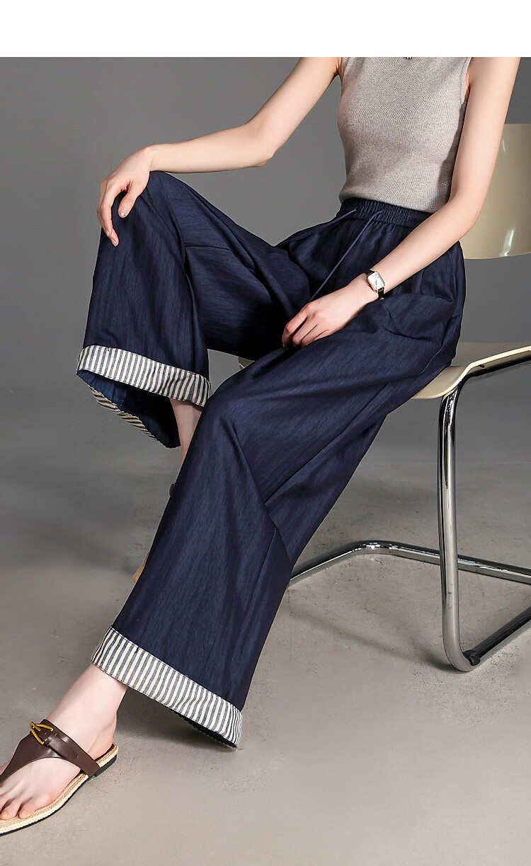 Dme Air Slim Pants, Summer Design Wide-Leg Elastic Waist Loose-Fitting Flared Hem Casual Pants for Petite Women to Conceal Body Shape 1