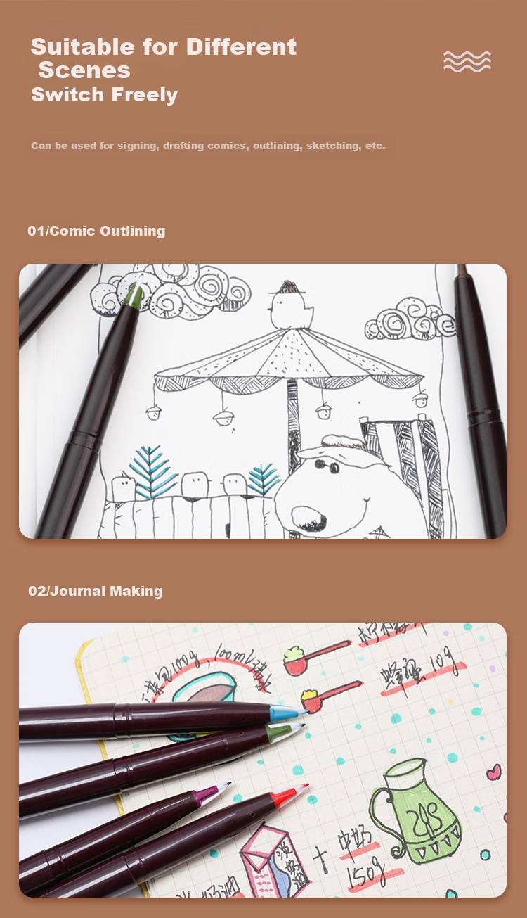 Pentel JM20-BE Duck-Billed Pen, Drawing Pen, Comic Pen, Sketch Pen, Quick-Drawing Pen, Outlining Pen, Business Signature Pen, Red 5