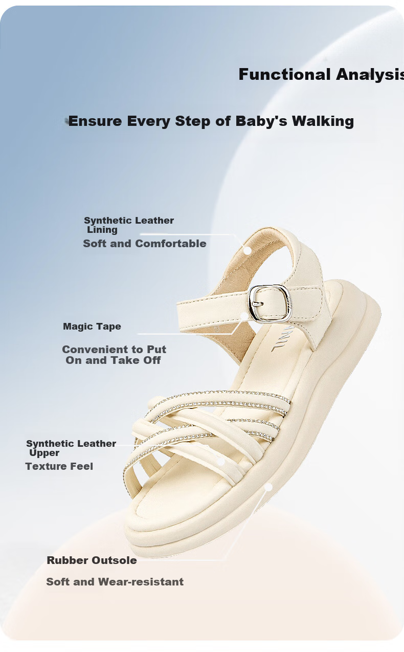 ANNIL Children's Sandals for Girls, 2026 Summer New Style, Soft-Soled Student Open-Toe Breathable Flat Fashion Princess Shoes 6275 7
