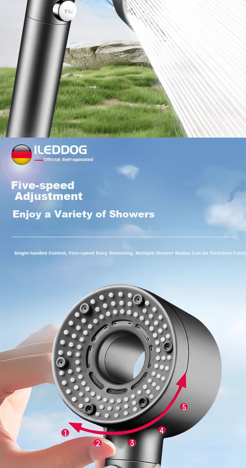 ILeddog [Germany] Pressurized Shower Head, Bathroom High-Pressure Filtered Five-Level Water Purification Shower Sprayer, Lifen 5-Level 13
