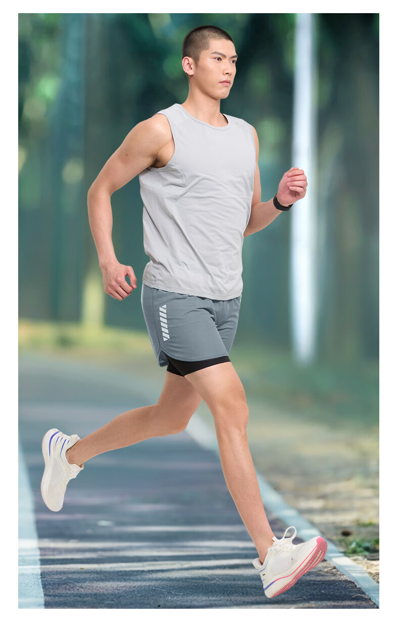 BURUITE Men's Running Sports Set Ice Silk Vest T-Shirt Quick-Dry Loose Marathon Track and Field Training Fitness Shorts 10