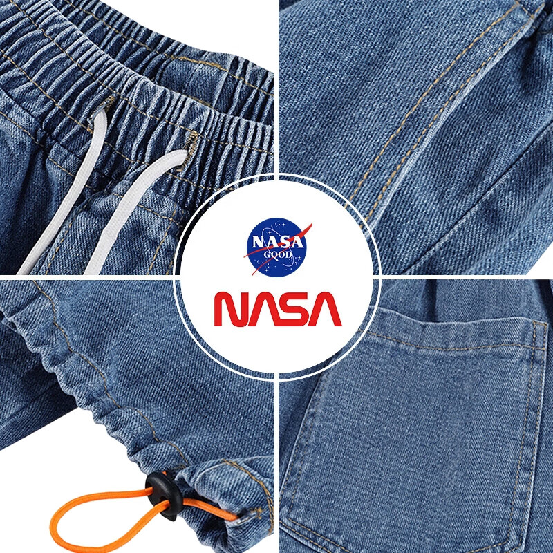 Джинсы NASA GOOD для мужчин, всесезонные, корейский стиль, свободные прямые брюки, модные повседневные брюки, светло-голубые, XL