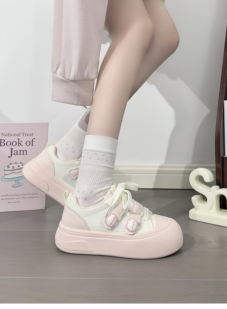 RENBEN Cute Velcro White Sneakers for Women, Popular Chunky Shoes, Versatile Canvas Shoes, White (Leather Surface), Size 40 25