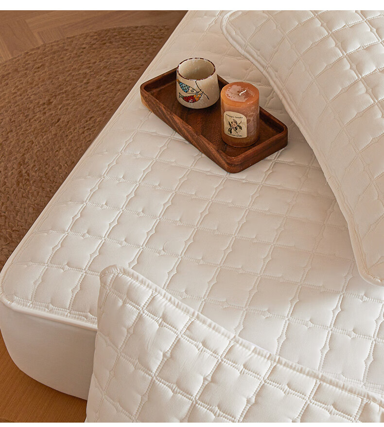 Grace Class A Pure Cotton Fitted Sheet, Antibacterial Quilted Mattress Protector Cover, Milk White, 180*200cm 3