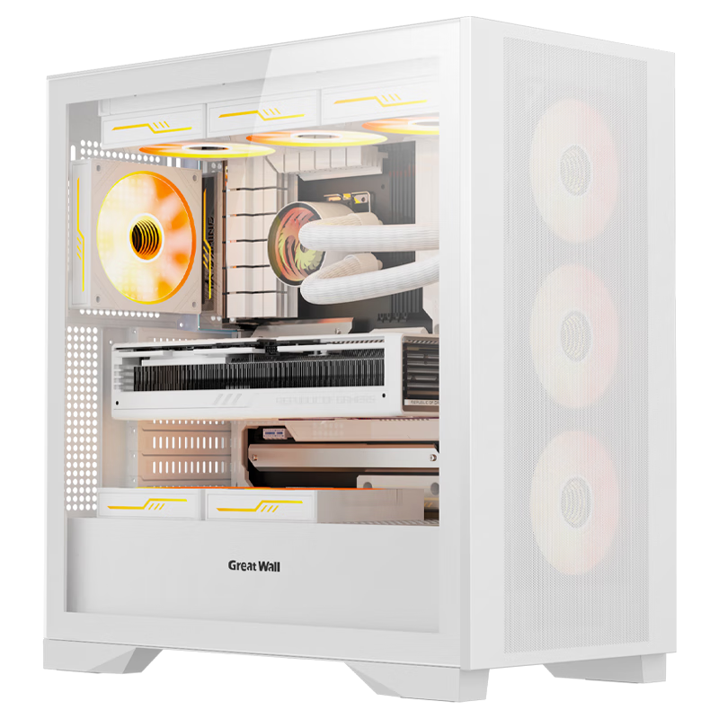 Great Wall Ice Frost X7W White Computer Case (Back-Mounted Motherboard, Magnetic Iron Panel, 0.75mm Thick Hardware, Easy Disassembly on Four Sides, 360mm Water Cooling Support, 9 Fan Positions, 5090)