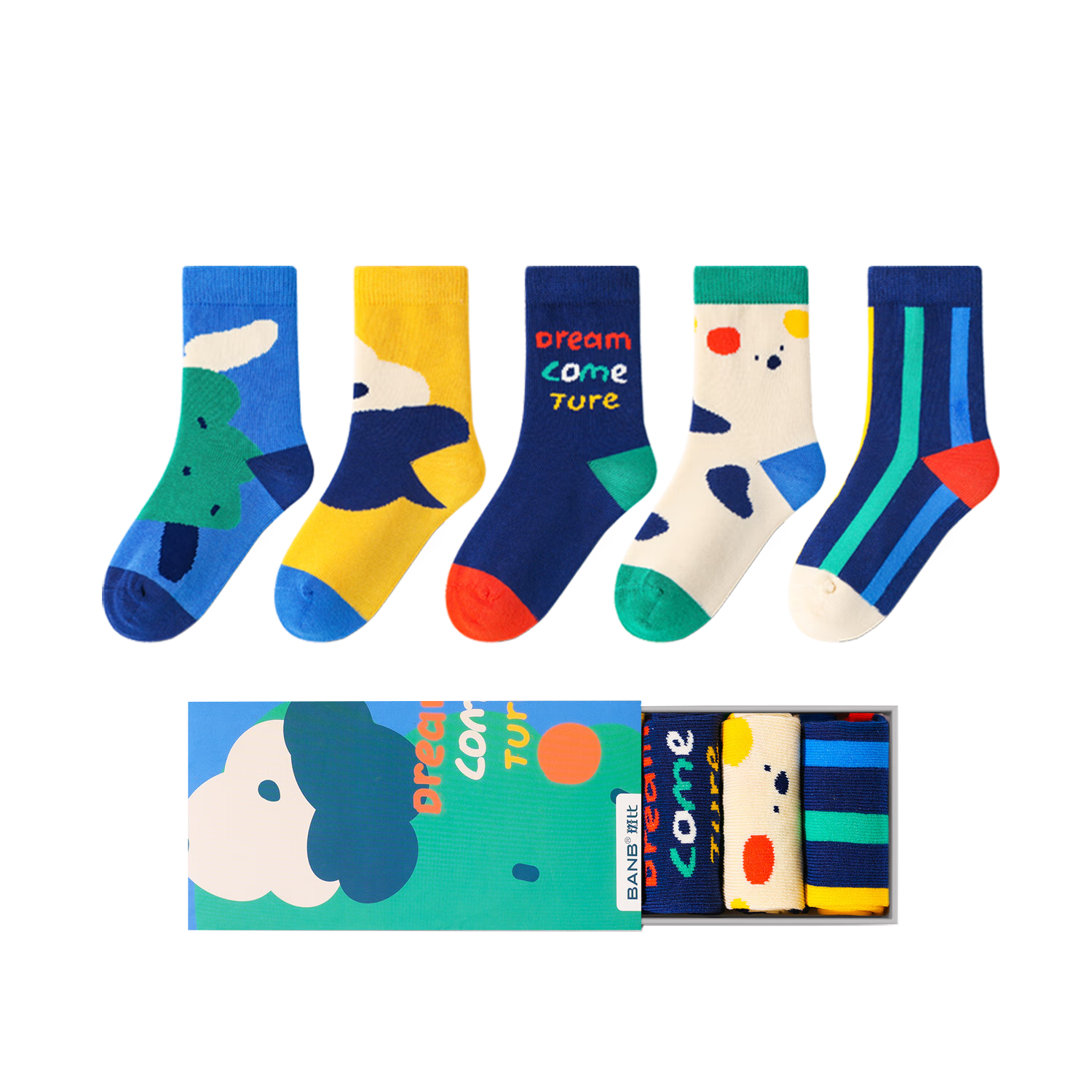 Banbi Children's Socks, Autumn And Winter Trendy Socks for Boys, Spring And Autumn Seamless Mid-Calf Socks for Older Children, BB2474, Size 18-20