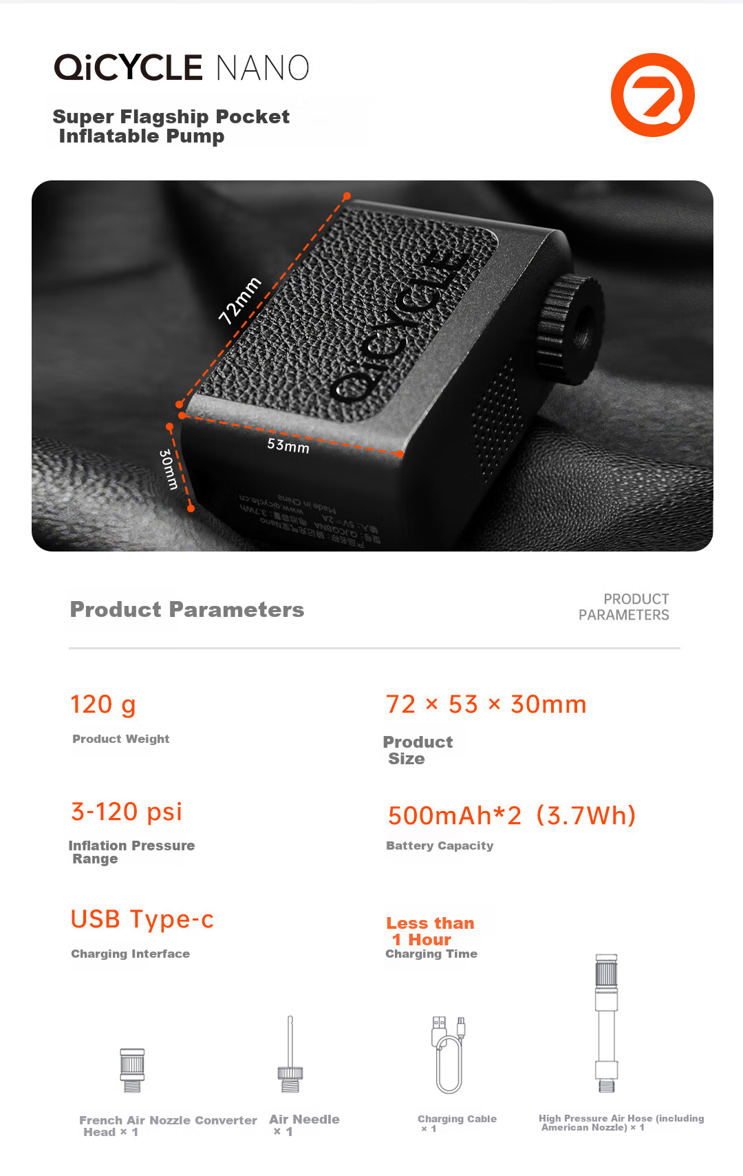 QiCYCLE NANO Road Bike Bicycle Cycling Inflator Pump LED Mini Portable Air Pump Electric Cycling Pump 14