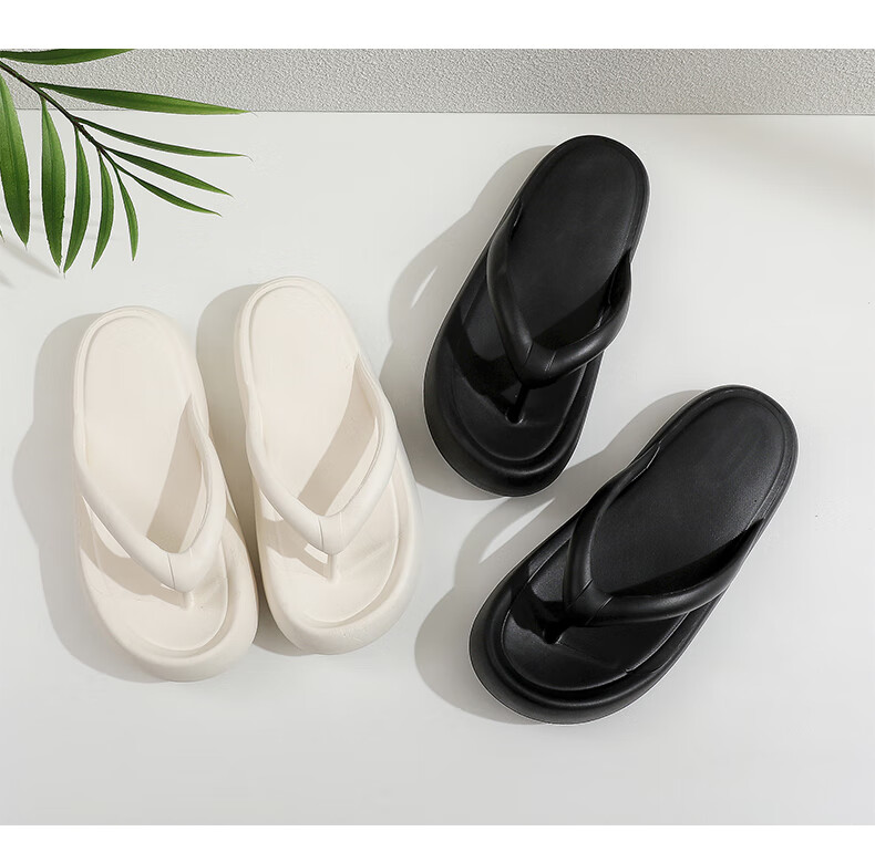 GUOLUOFEI Thick-Soled Flip-Flops for Women, Summer Non-Slip Beach Sandals, Outdoor Slippers, White, Size 39-40 4