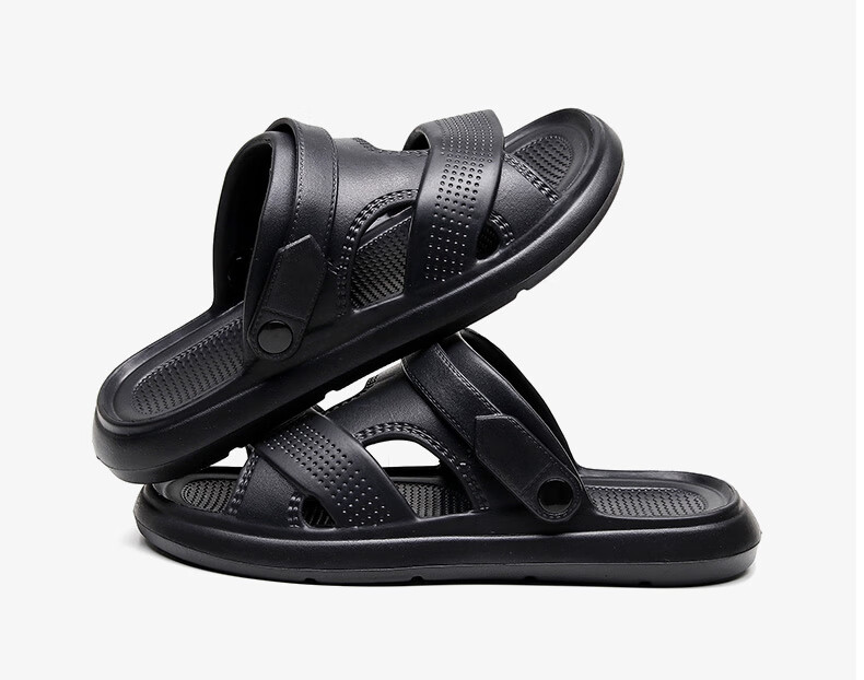 Guoluofi Men's Summer Sandals Beach Shoes Soft Sole Non-Slip Thick Sole Breathable Casual Dual-Purpose Outdoor Slippers Black Size 43-44 4