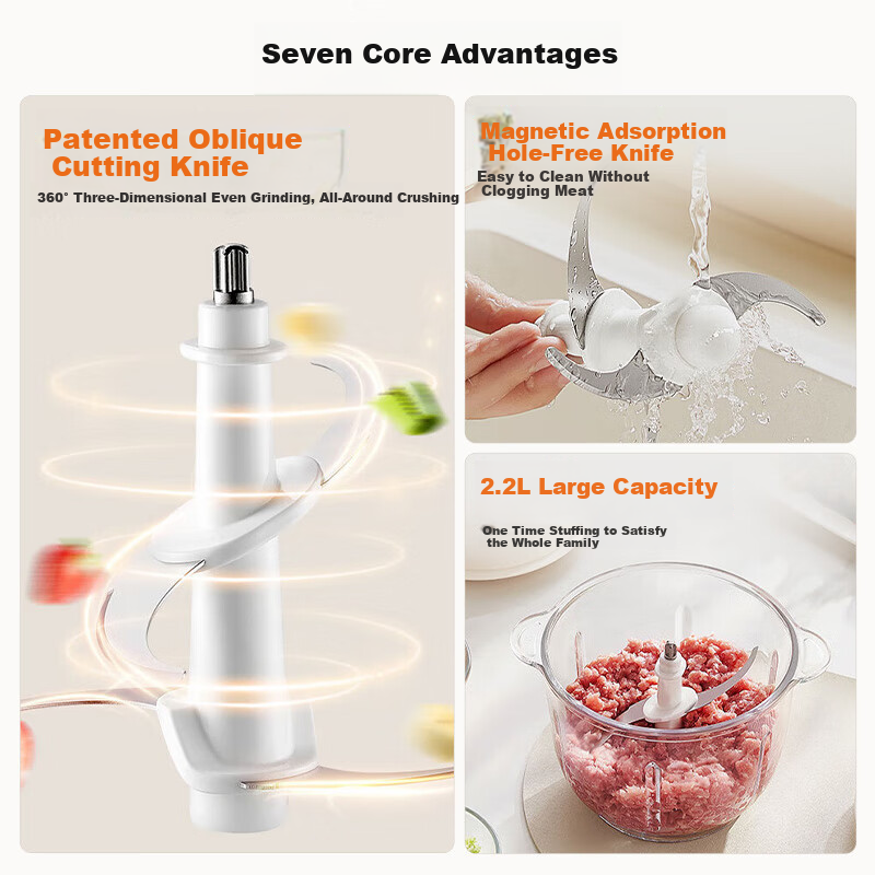 Joyoung Home Meat Grinder 2.2L Electric Multi-Functional Food Processor for Mincing Meat, Making Dumpling Filling And Garlic Paste, Stainless Steel S22-LA356