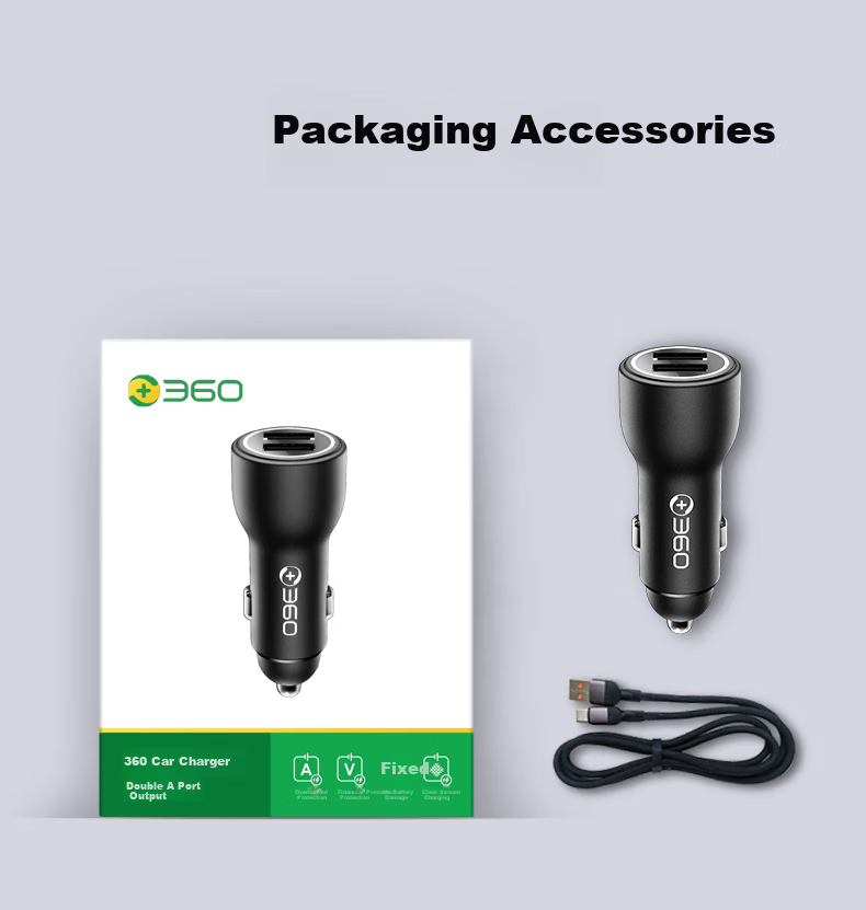 360 Car Charger Data Cable Set, Dual USB Ports, 66W+30W Super Fast Charging, HC-69 Cigarette Lighter Adapter, Two-In Converter, Compatible with Apple And Huawei 6