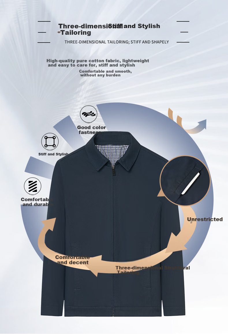 Pierre Cardin [100% Cotton] Skin-Friendly Pure Cotton Jacket for Men, Middle-Aged And Young Spring And Autumn Outerwear, Casual Lapel Dad's Workwear 7