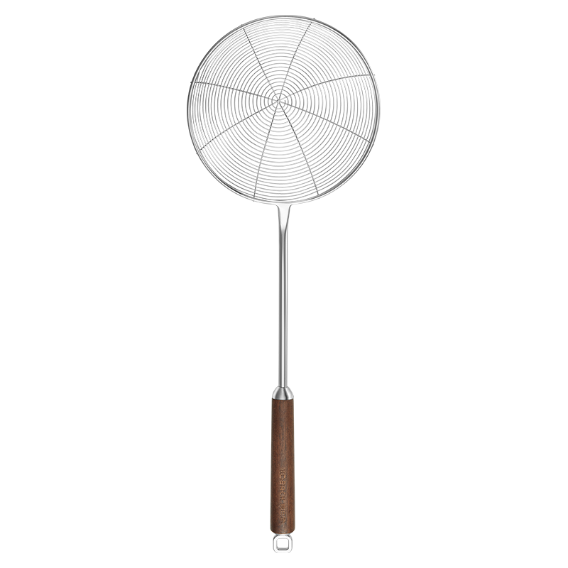 Kambach 316L Stainless Steel Skimmer Strainer with Walnut Handle, Heat-Resistant Noodle and Dumpling Strainer Spoon, Oil Frying Mesh Skimmer