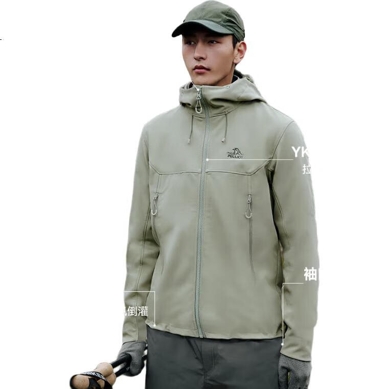Мужская ветровка Pelliot CY Soft Shell Jacket, утепленная флисом, для активного отдыха, туризма и походов, размер 3XL, зеленый