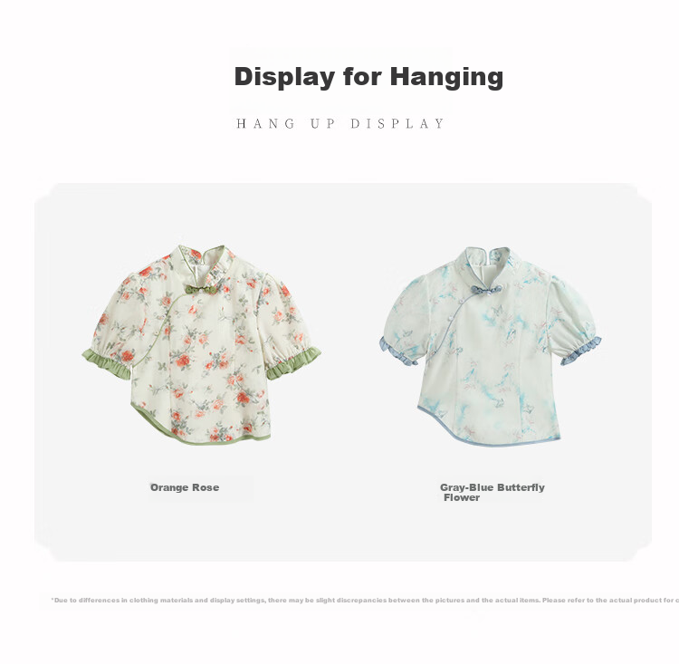 YEEHOO Children's Hanfu Girls' New Chinese-Style Blouse, Big Kids' Short-Sleeve Improved National Style Frog Button Top, Orange, Size 165 13