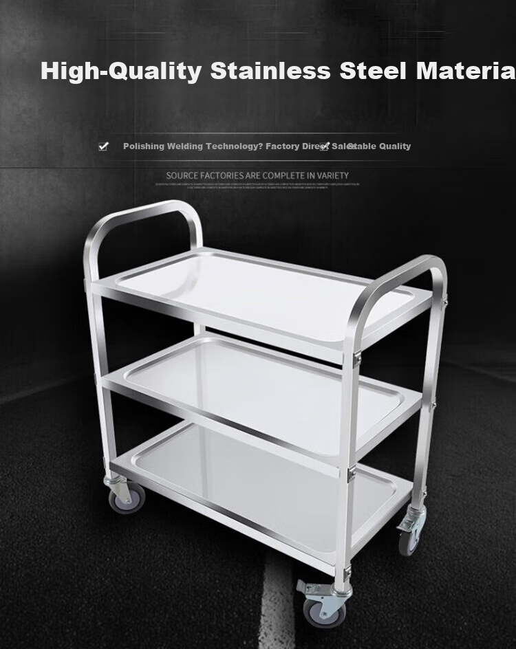 DSRAWMYT Stainless Steel Mobile Food Cart, Three-Tier Commercial Serving Cart, Dish Collection Cart for Restaurants, Hotel Serving Trolley 1
