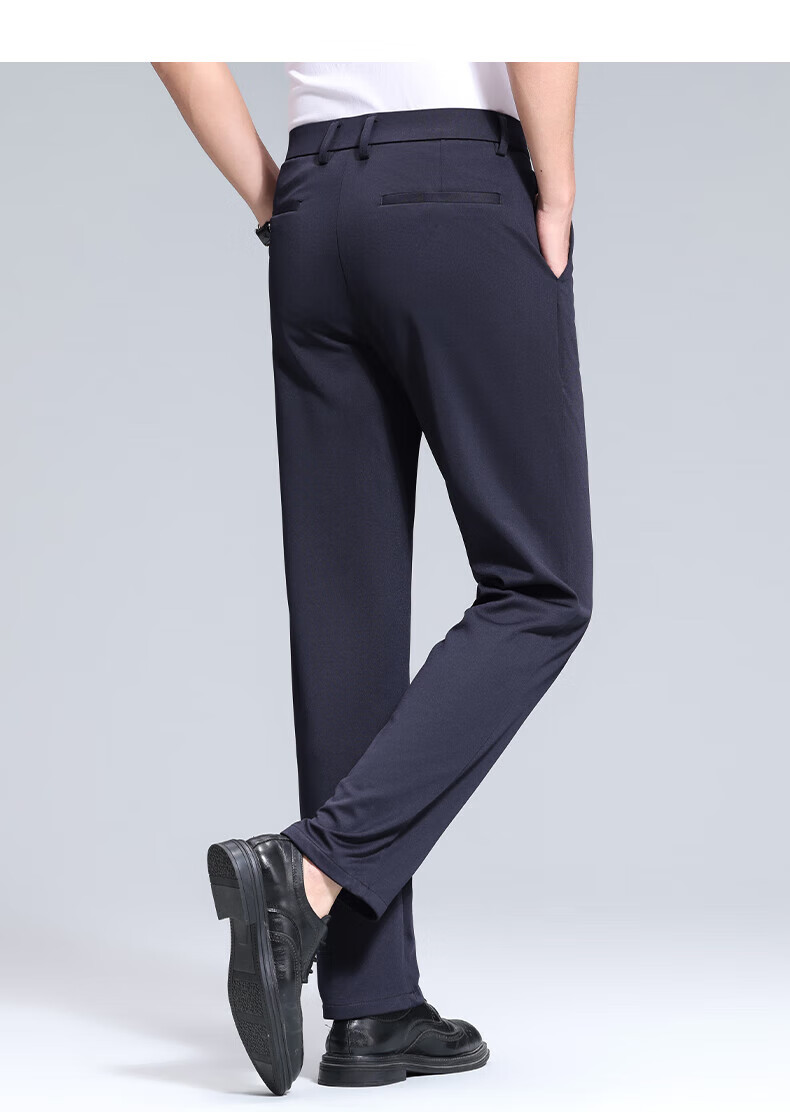 ROMON Men's Autumn Trendy Straight Loose Business Elastic Commuter Casual Four-Season Black Trousers Size 34 1