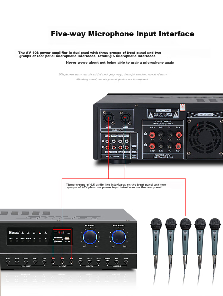 SHILE Professional Small to Medium-Sized Conference Room Audio System Set with Wall-Mounted Speakers, Amplifier, And Microphone Combination Teaching Training Lecture Audio System AV108+108*2 Black+SH10 5