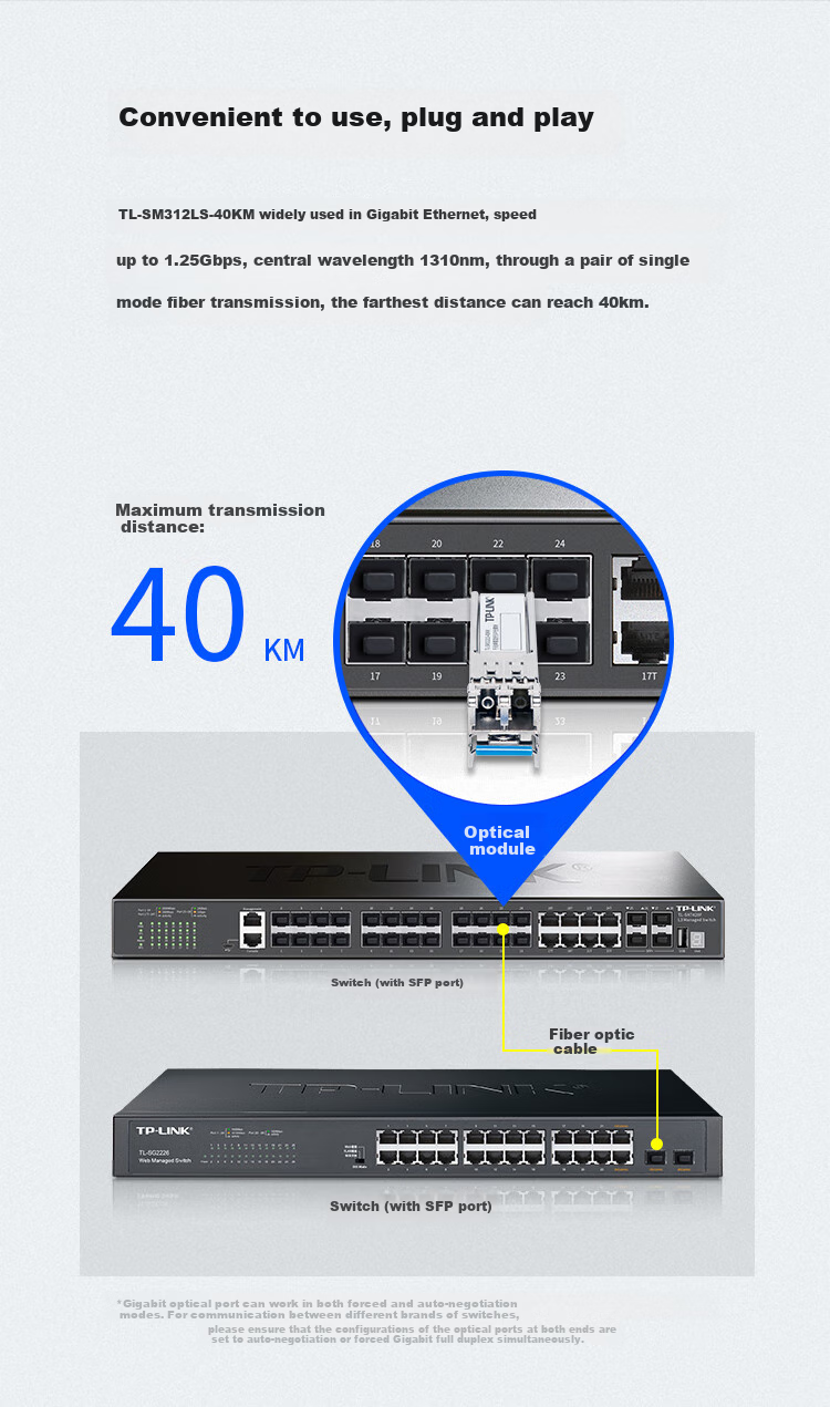 TP-LINK , Gigabit Single-Mode Dual-Fiber SFP Optical Module, Fiber Optic Transmission, TL-SM312LS 4