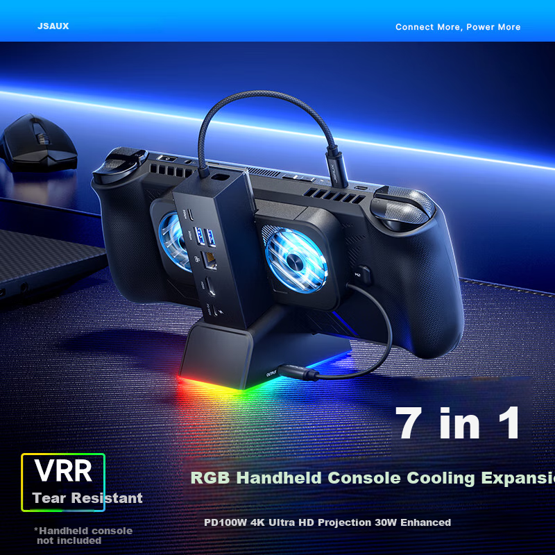 JSAUX Compatible with Steam Deck/OLED/ROG Expansion Dock, ROG Ally Handheld Expansion Dock Accessory, Type-C Base, USB Hub, Official 4K 144Hz Screen Casting VRR