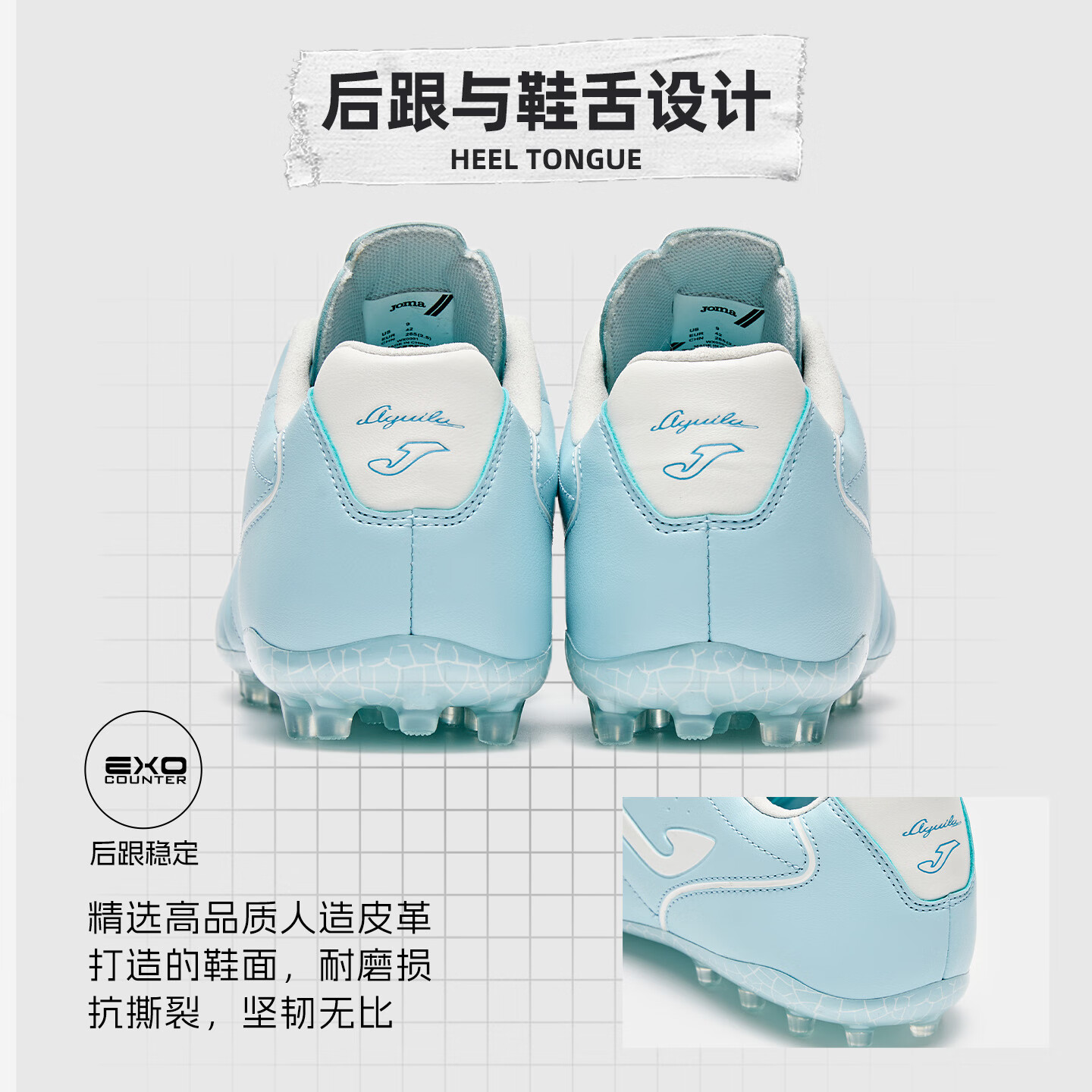 JOMA Kangaroo Leather Soccer Shoes Adult Youth Kids MG Studs Professional Match Football Training Shoes Water Blue/White 43