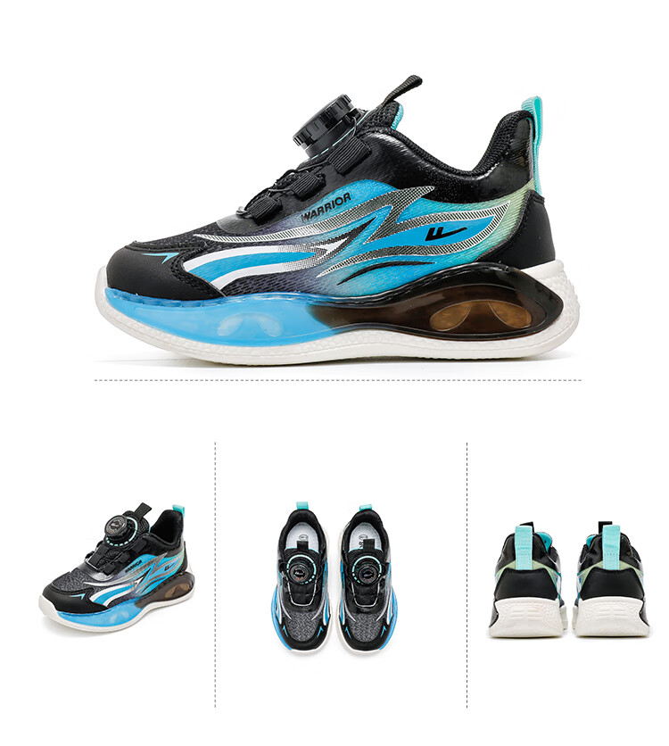 Warrior Children's Sneakers, Spring And Autumn Thick-Soled Comfortable Running Shoes for Boys And Girls WZCL1384 Black Blue Green 28 9