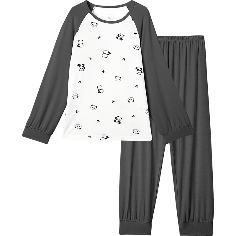 Jiusuibian Little Milk Skin Children's Pajamas Boys and Girls Spring and Autumn Loose Thin A-Class Moisturizing Medium and Large Children's Panda Home Wear Set