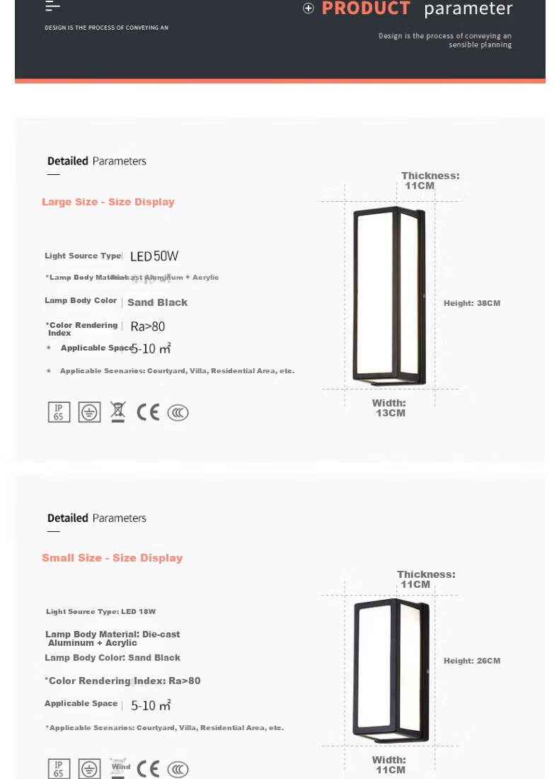 ZIDENG Outdoor Wall Light, Waterproof for Home Use, Suitable for Hallways, Stairs, Courtyard, Entrance, Modern And Simple Design, Balcony Lighting Fixture 12
