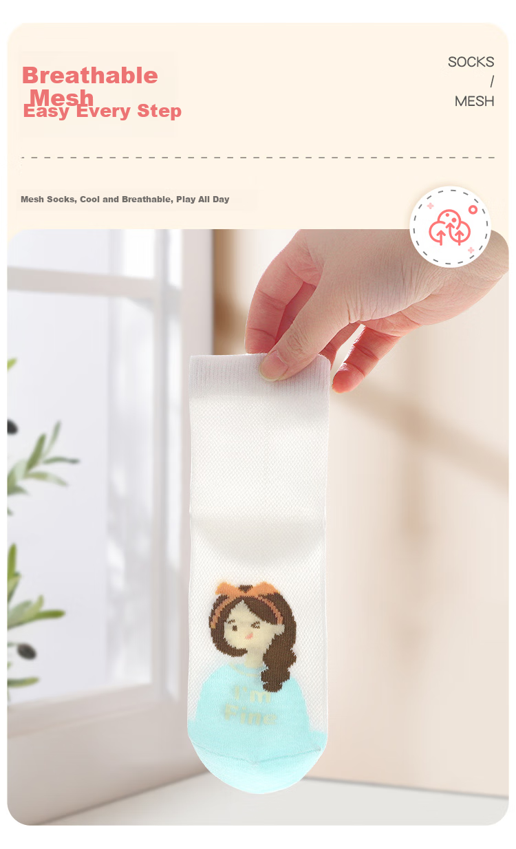 LangSha Children's Socks, Girls' Spring And Summer Thin Mesh Elastic Comfortable Mid-Calf Cotton Socks, for Older Children, Short Socks, 6 Pairs 5