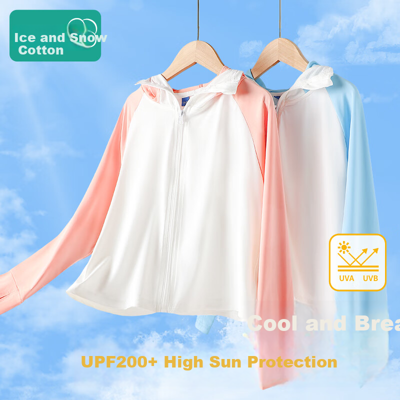 Bingxuemumian Children's Sun Protection Clothing, Summer Lightweight, Boys And Girls, Ice Silk Cool-Feeling, Breathable, UV-Resistant, Long-Sleeve Hooded Outerwear Jacket