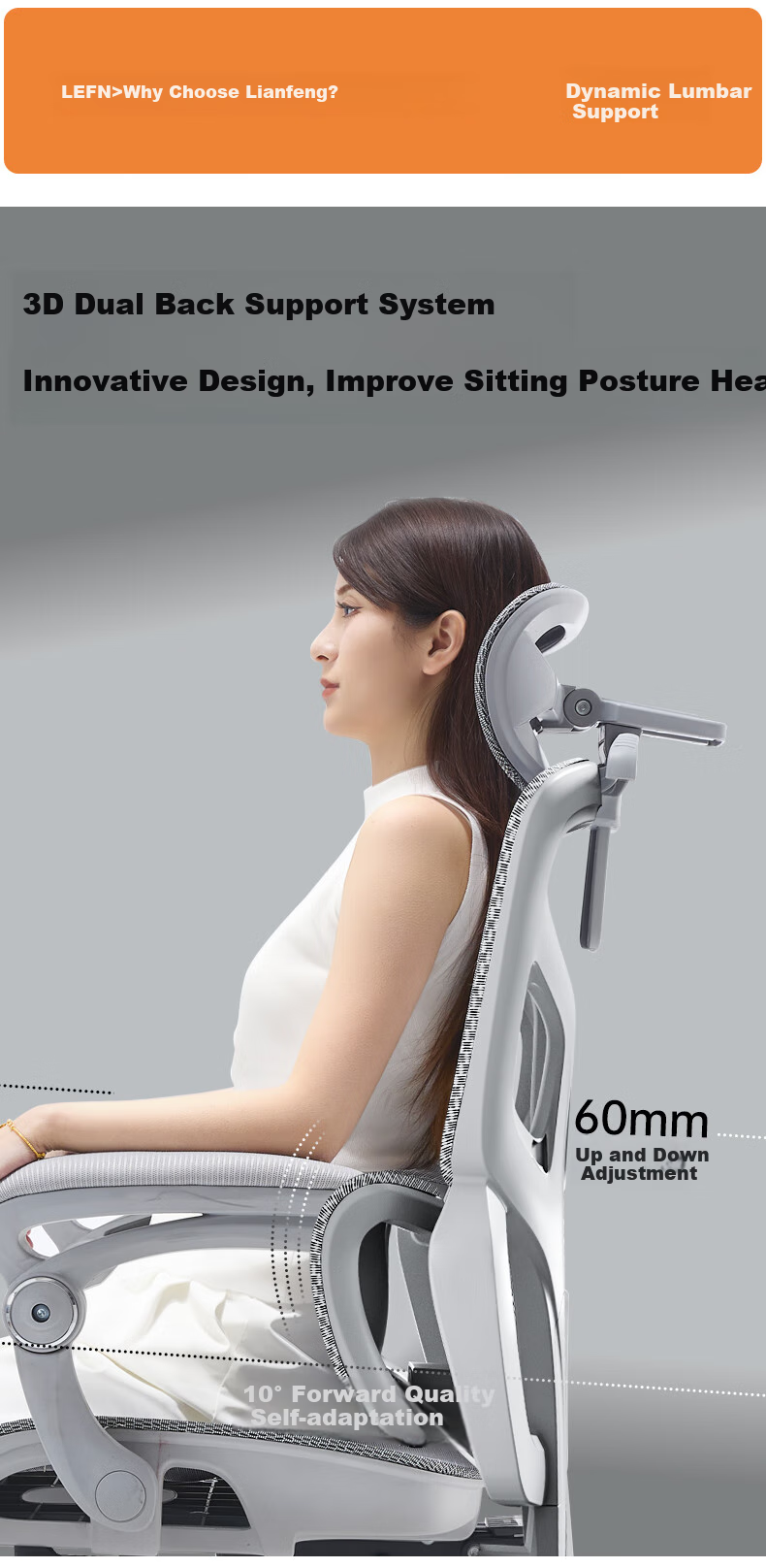 LIANFENG E-65 Ergonomic Chair, Computer Chair, Home Office Chair, Comfortable for Long Sitting, Gaming Chair, Study Room Chair 5