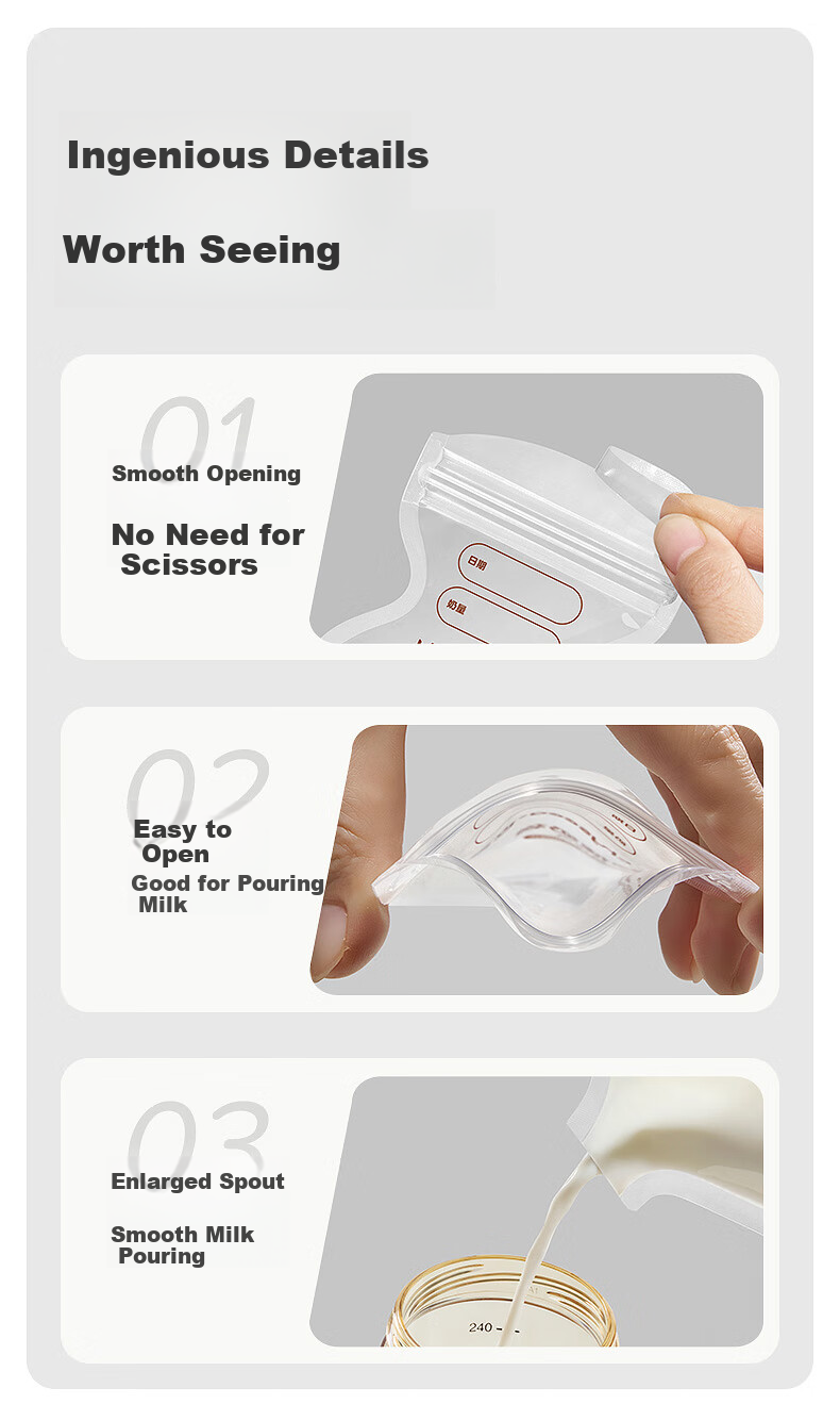 Shixi Transparent Breast Milk Storage Bags, Disposable Small Portable Breast Milk Storage Bags for Formula, 200ml*30 Pieces 15