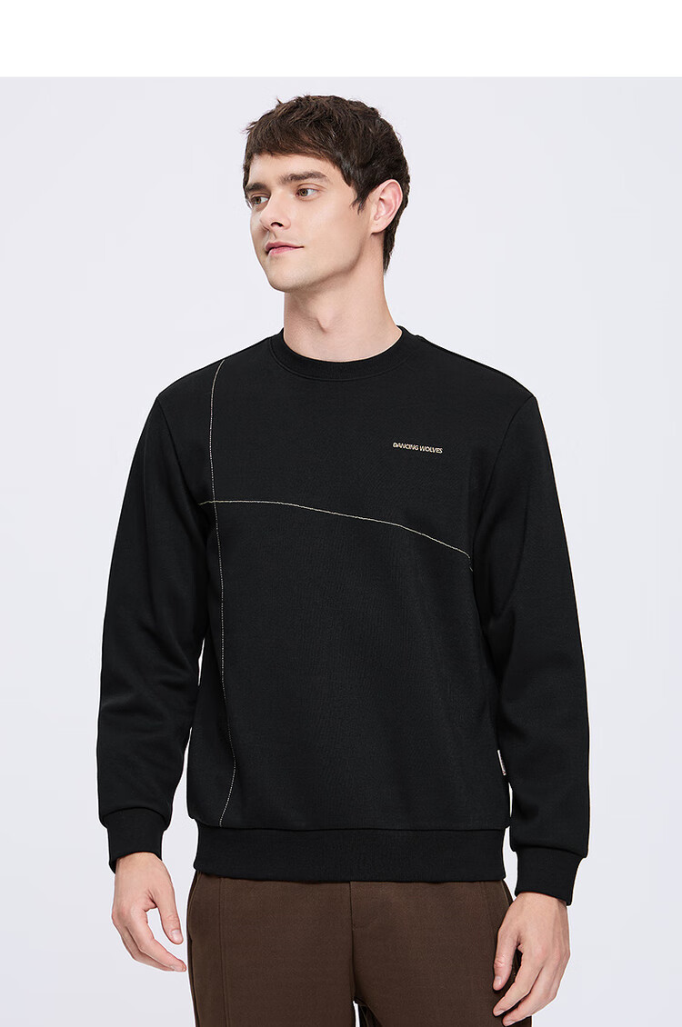 Dance with Wolves [Far Infrared Heating & Anti-Static] Thermal Antibacterial Visible Seam Crewneck Sweatshirt Men 001 Black L 5