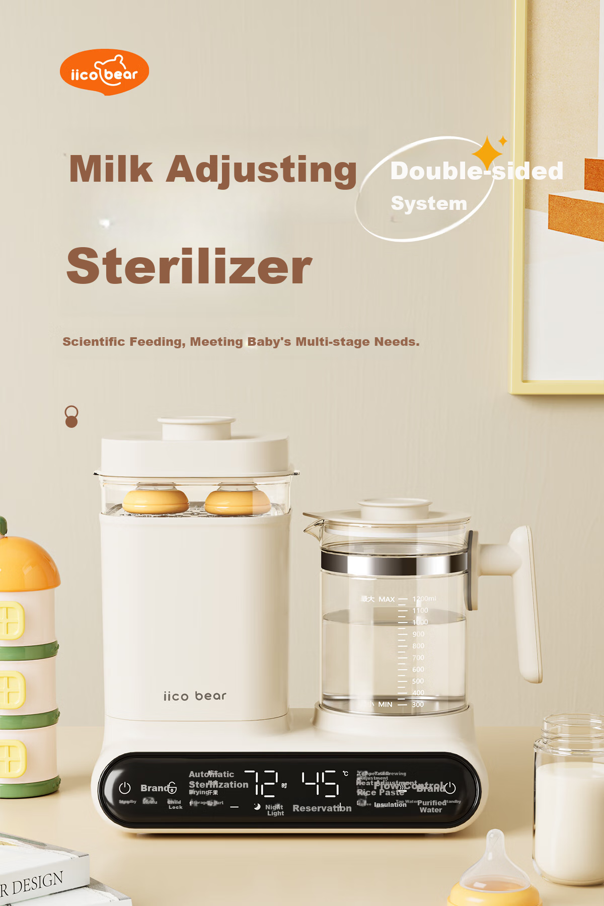Iicobear Baby Bottle Warmer, Automatic Milk Dispenser with Constant Temperature Kettle Two-In Electric Milk Warmer And Mixer for Heating Formula 1