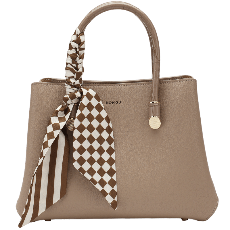 HONGU Women's Handbag, Shoulder Bag, Leather Tote Bag, Crossbody Bag with Scarf, Chiffon Bag, Birthday Gift for Girlfriend
