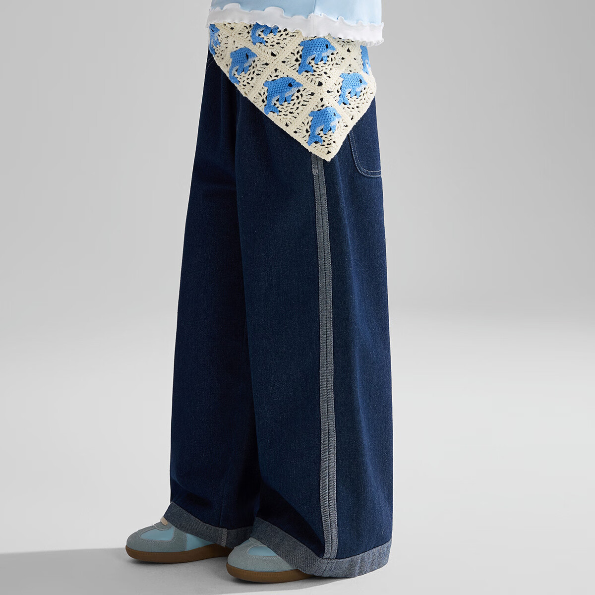 ASK JUNIOR Children's Pants, Fall 2026 New Arrival, Big Kids Color-Block Soft Jeans, Girls' Straight-Leg Trousers, Casual Long Pants