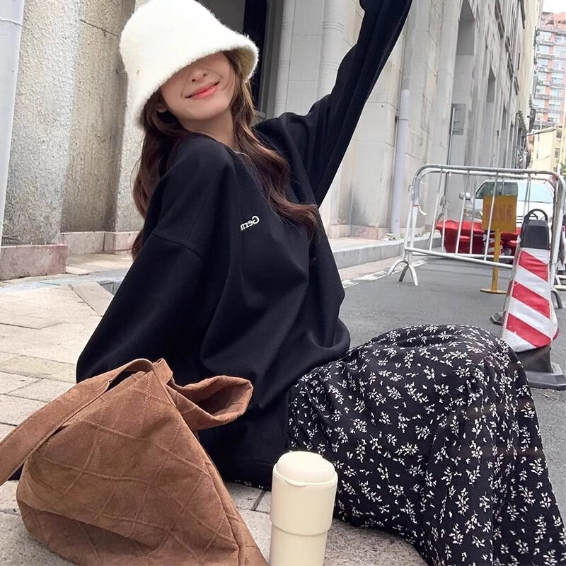 LangSha French Style Black Floral Print High-Waist A-Line Midi Skirt for Women Autumn 2025 New Slimming Hip-Covering Versatile Skirt