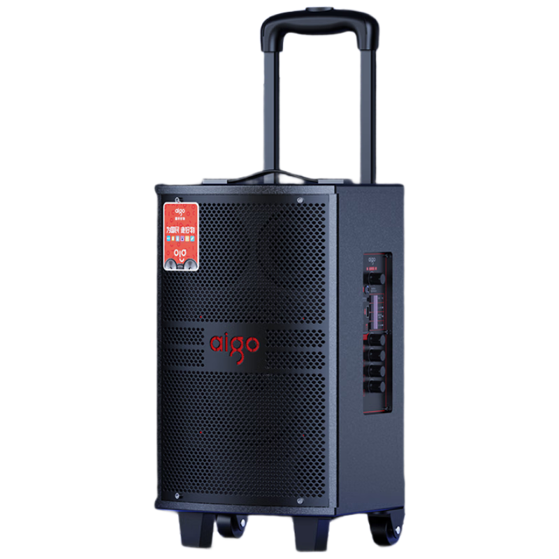 Aiguozhe S308, 8-Inch Square Dance Speaker, Outdoor High-Volume Bluetooth Trolley Speaker, High-Power Portable Mobile Performance Karaoke Subwoofer, Street Vending Loudspeaker, Dual Microphones
