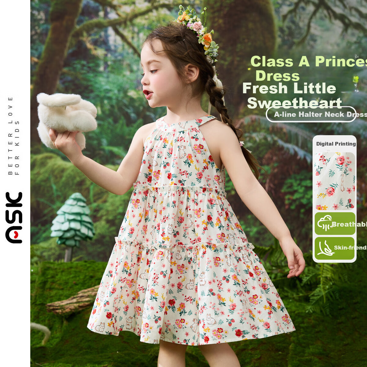 ASK JUNIOR Baby Girl Summer Dress, Children's Spaghetti Strap Dress for Outings And Vacations, Floral Princess Dress 1