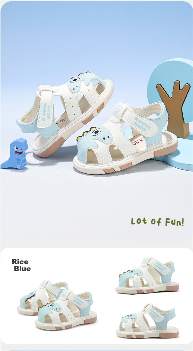 B.Duck Children's Sandals, Summer Sandals for Boys And Girls, Toddler Walking Shoes, Anti-Kick Closed-Toe Shoes, 6814 Light Blue, Size 18 4