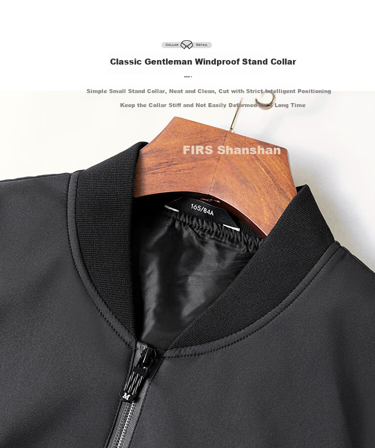 FIRS Jacket, Wear-Resistant And Wrinkle-Resistant Baseball Collar Coat for Men, Spring And Autumn Business Casual Short Style, Smooth Breathable Zipper Cardigan Men's Clothing 3