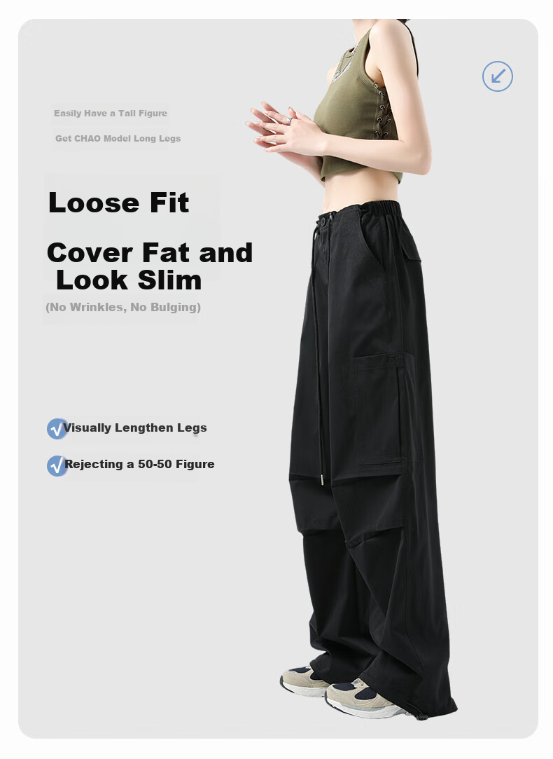 FitonTon Women's Pants, New Style for Fall/winter 2025, American-Style Large Pockets, Cargo Pants, High-Waisted Straight-Leg, Loose-Fitting, Slimming Casual Pants for Wome 4